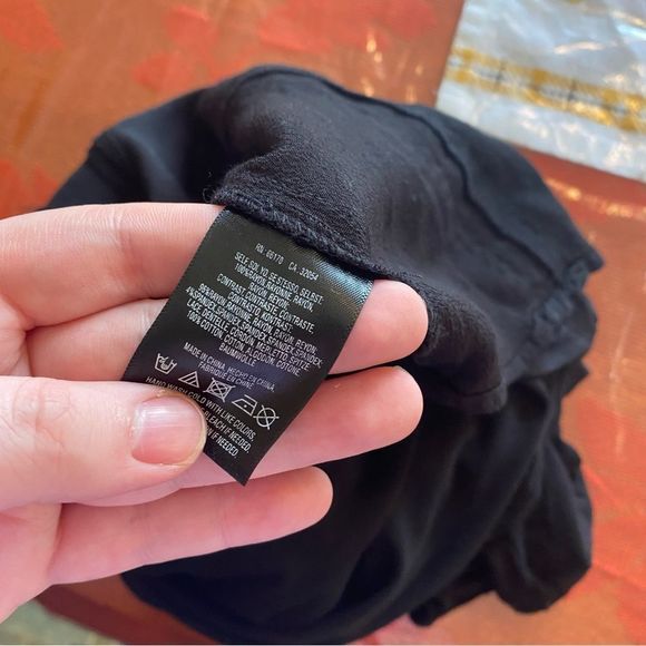 Meadow Rue • Crochet Trimmed Rayon V-Neck 3/4 Sleeve Blouse in Black - Picture 9 of 11